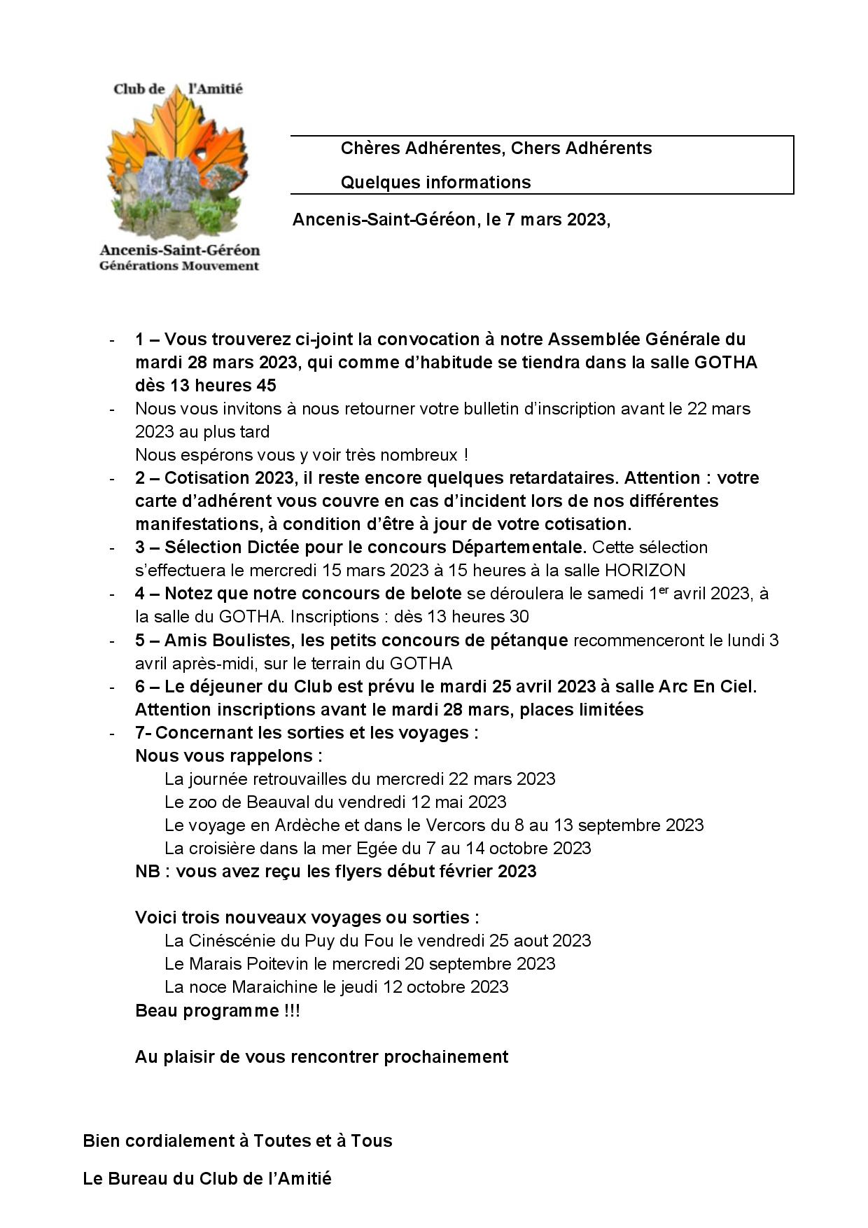 News letter fin février 2023