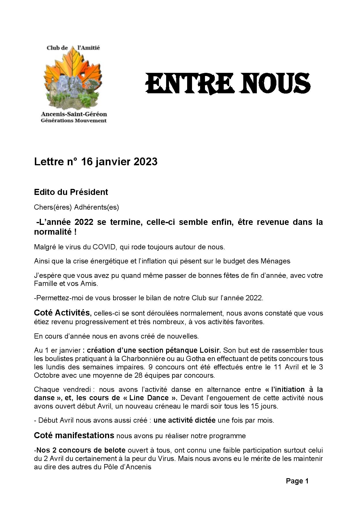 Lettre n°16 - janv. 2023 page 01