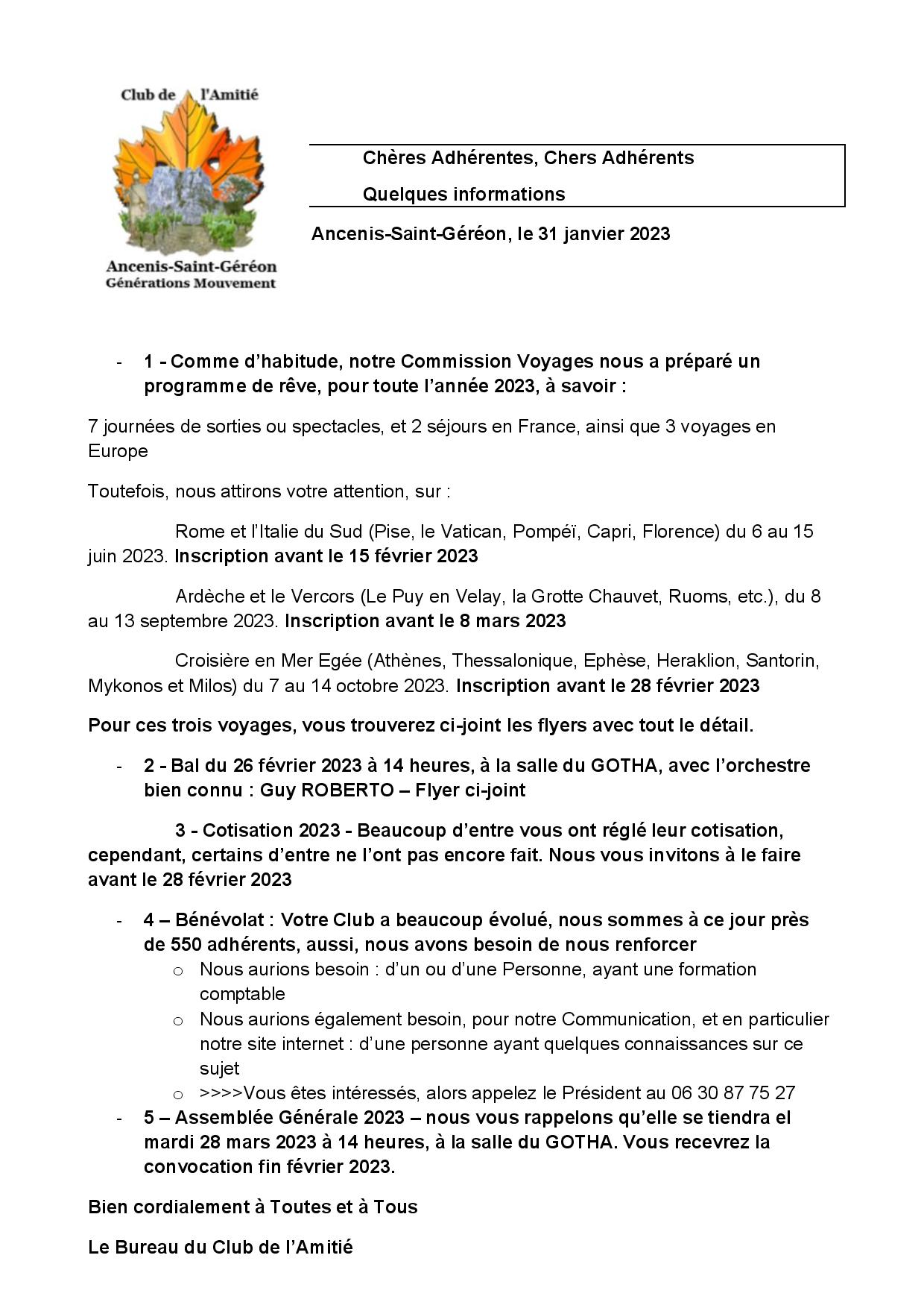 News letter janvier 2023